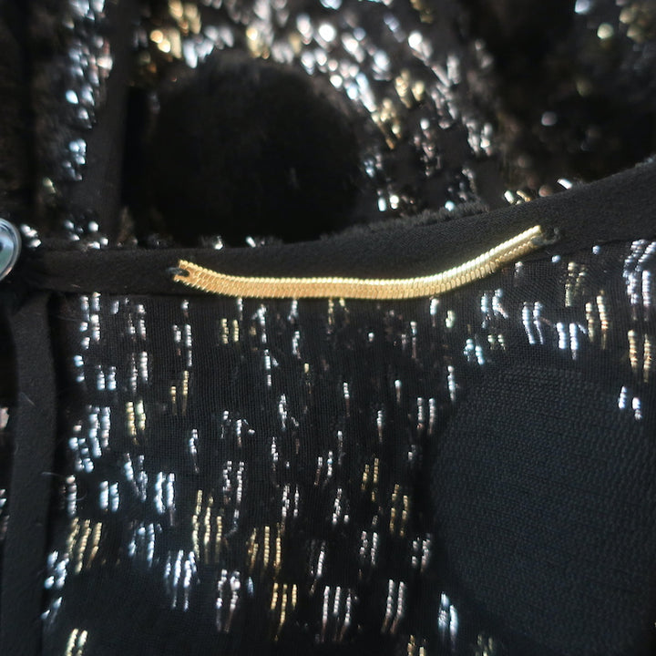 Saint Laurent velvet polka-dot burnout blouse in black with silver metallic accents, size 38 — pre-owned, gently worn