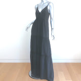 L'Agence Abby Tiered Maxi Dress Black Lace-Trim Washed Silk Size 4 NEW