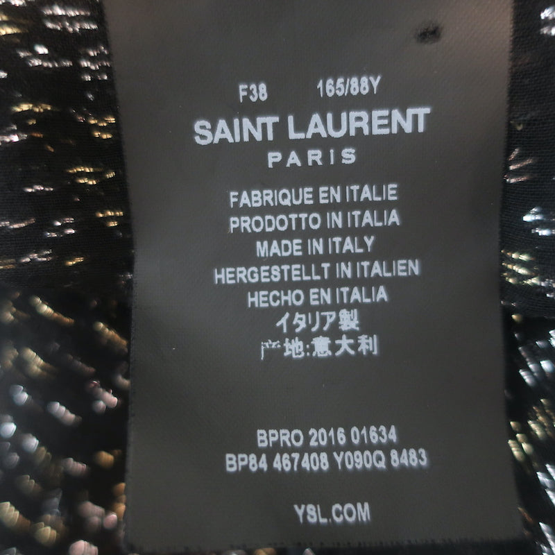 Saint Laurent velvet polka dot burnout blouse in black with silver metallic accents, authentic pre-owned size 38