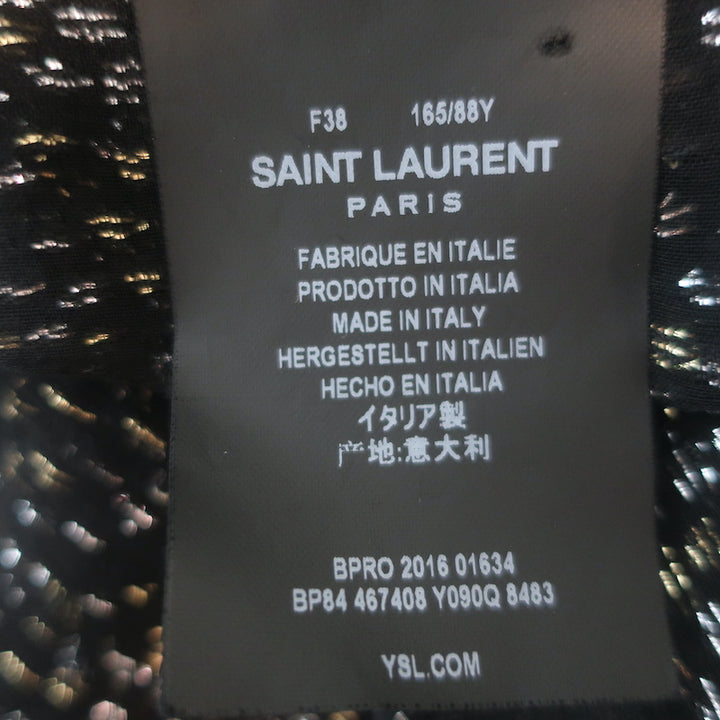 Saint Laurent velvet polka dot burnout blouse in black with silver metallic accents, authentic pre-owned size 38