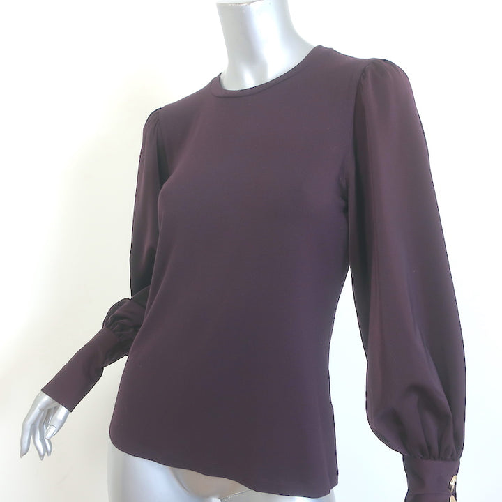 ME+EM Satin-Sleeve Blouse Deep Cabernet Jersey Size US 6 Long Sleeve Top