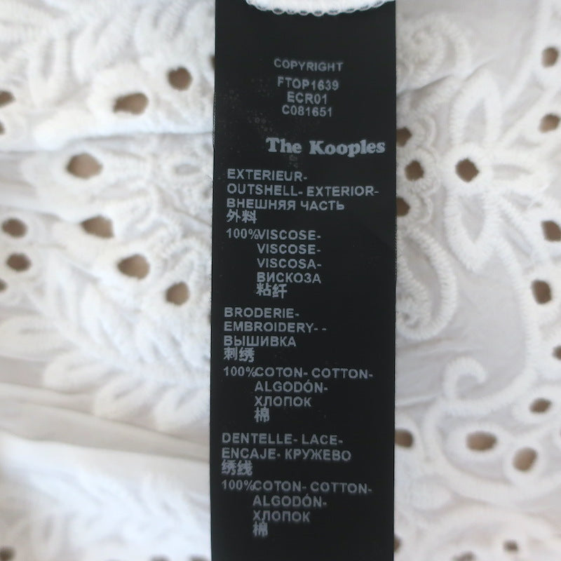 The Kooples Broderie Anglaise Tie-Neck Blouse White Size 3 Long Sleeve Top