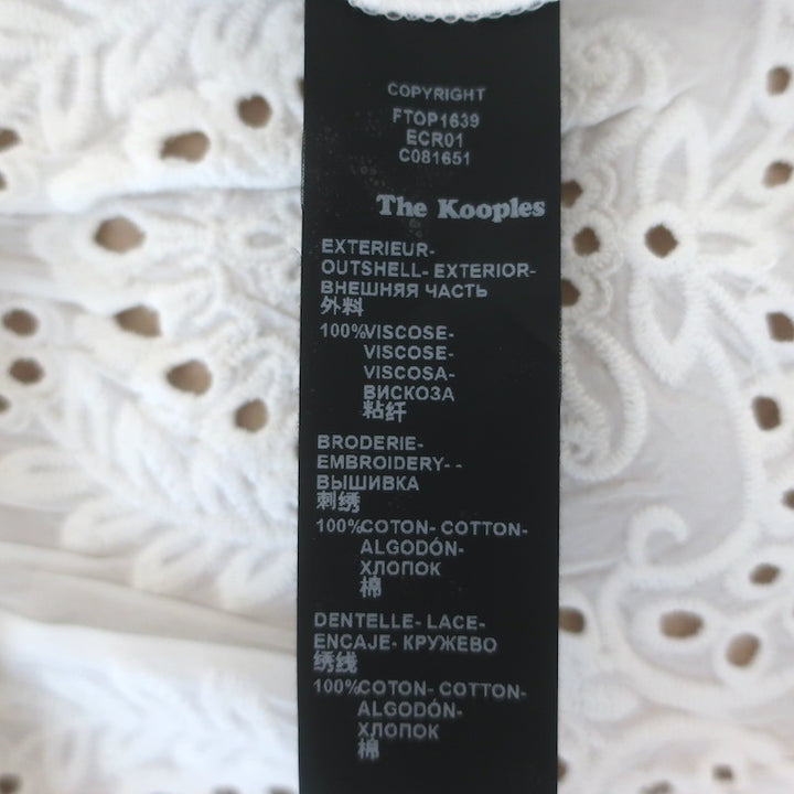 The Kooples Broderie Anglaise Tie-Neck Blouse White Size 3 Long Sleeve Top
