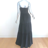 L'Agence Abby Tiered Maxi Dress Black Lace-Trim Washed Silk Size 4 NEW