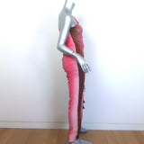 MISA Sirena One-Shoulder Ombre Mesh Midi Dress Pink/Green Size Small NEW