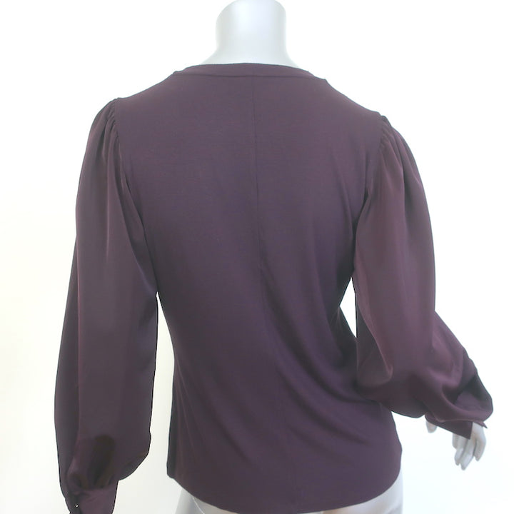ME+EM Satin-Sleeve Blouse Deep Cabernet Jersey Size US 6 Long Sleeve Top