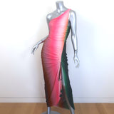 MISA Sirena One-Shoulder Ombre Mesh Midi Dress Pink/Green Size Small NEW