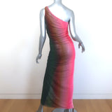MISA Sirena One-Shoulder Ombre Mesh Midi Dress Pink/Green Size Small NEW
