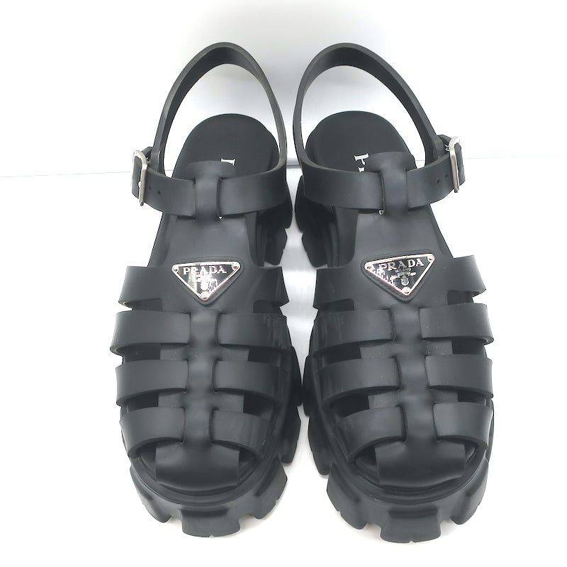 Prada Monolith Platform Sandals Black Rubber Size 41