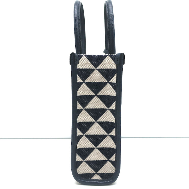 Prada Symbole Mini Tote Baltic Blue/White Embroidered Jacquard Crossbody Bag NEW