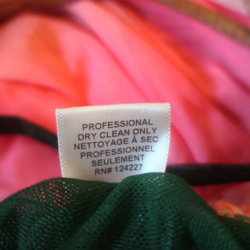 MISA Sirena One-Shoulder Ombre Mesh Midi Dress Pink/Green Size Small NEW
