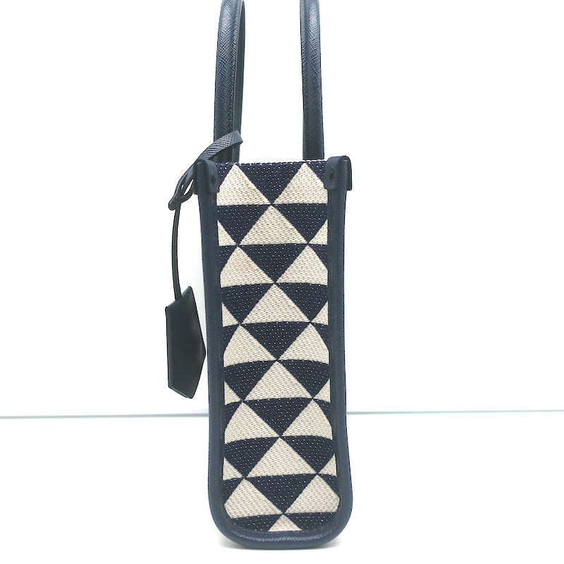 Prada Symbole Mini Tote Baltic Blue/White Embroidered Jacquard Crossbody Bag NEW