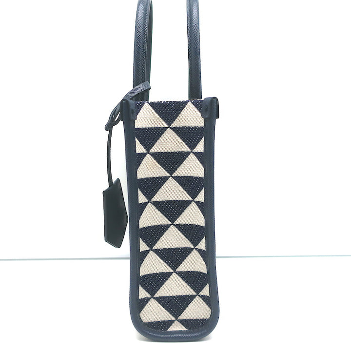 Prada Symbole Mini Tote Baltic Blue/White Embroidered Jacquard Crossbody Bag NEW