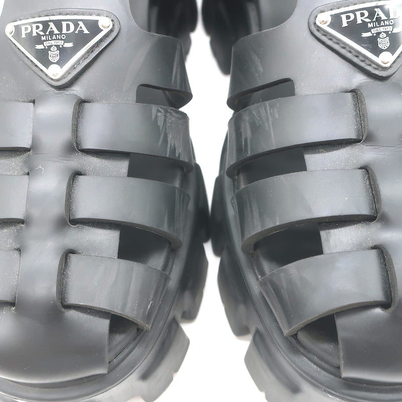 Prada Monolith Platform Sandals Black Rubber Size 41