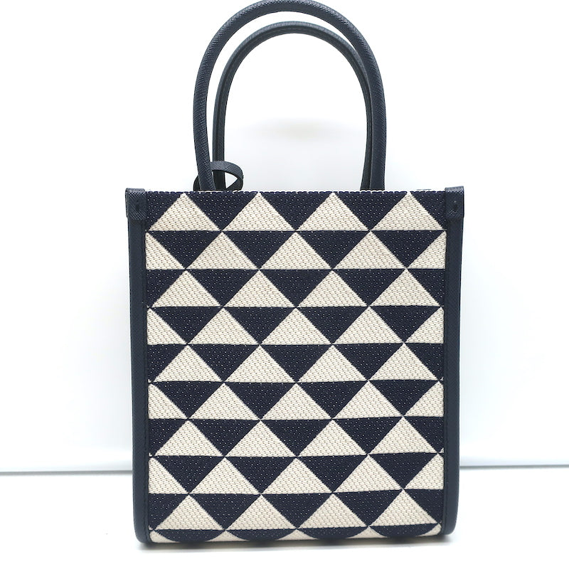 Prada Symbole Mini Tote Baltic Blue/White Embroidered Jacquard Crossbody Bag NEW