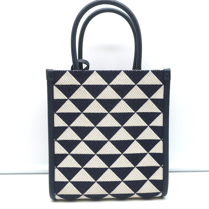 Prada Symbole Mini Tote Baltic Blue/White Embroidered Jacquard Crossbody Bag NEW