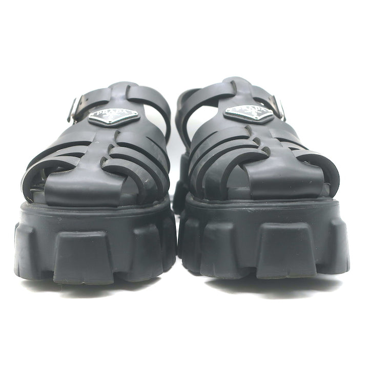 Prada Monolith Platform Sandals Black Rubber Size 41