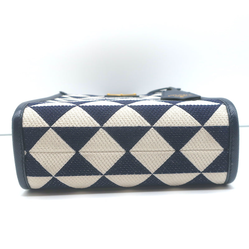 Prada Symbole Mini Tote Baltic Blue/White Embroidered Jacquard Crossbody Bag NEW