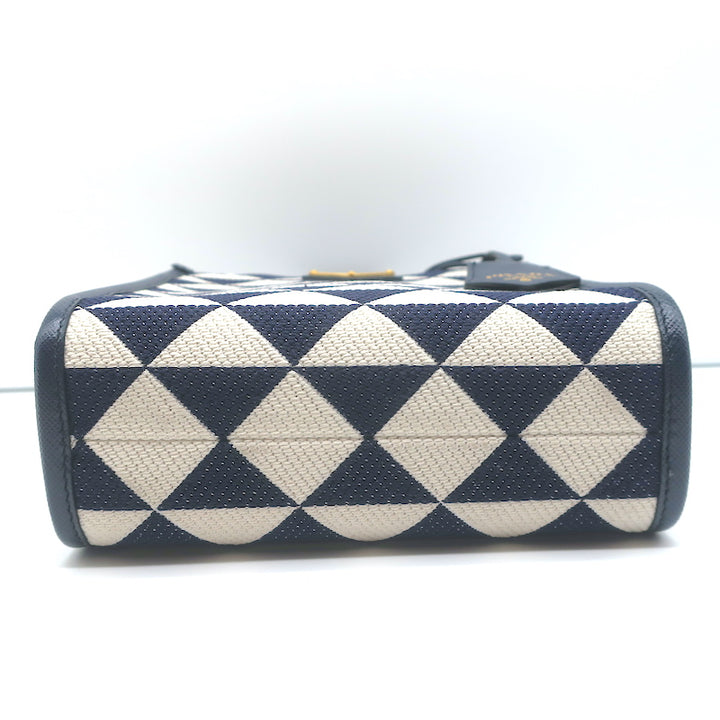 Prada Symbole Mini Tote Baltic Blue/White Embroidered Jacquard Crossbody Bag NEW