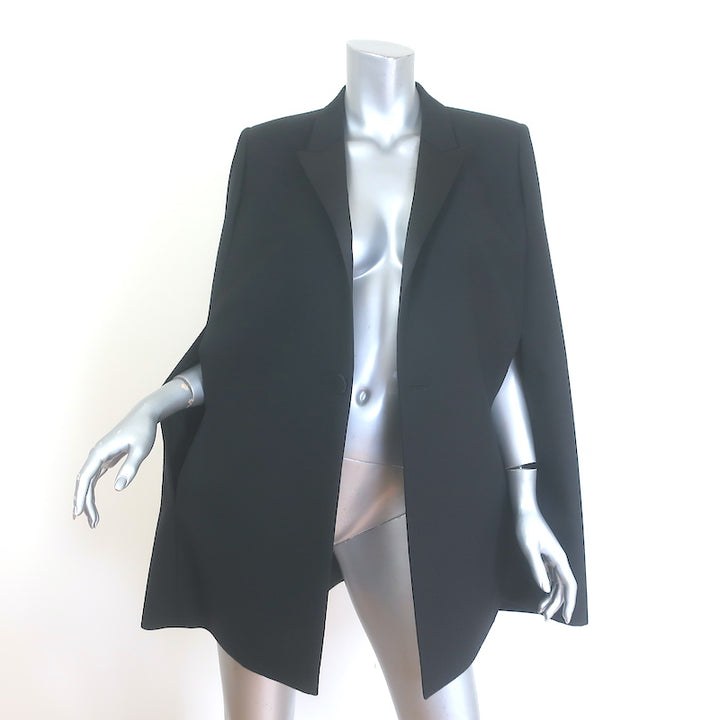 Saint Laurent Tuxedo Cape Jacket Black Satin-Trimmed Wool Size 40