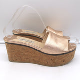 Jimmy Choo DeeDee Cork Platform Wedge Sandals Rose Gold Metallic Leather Size 38