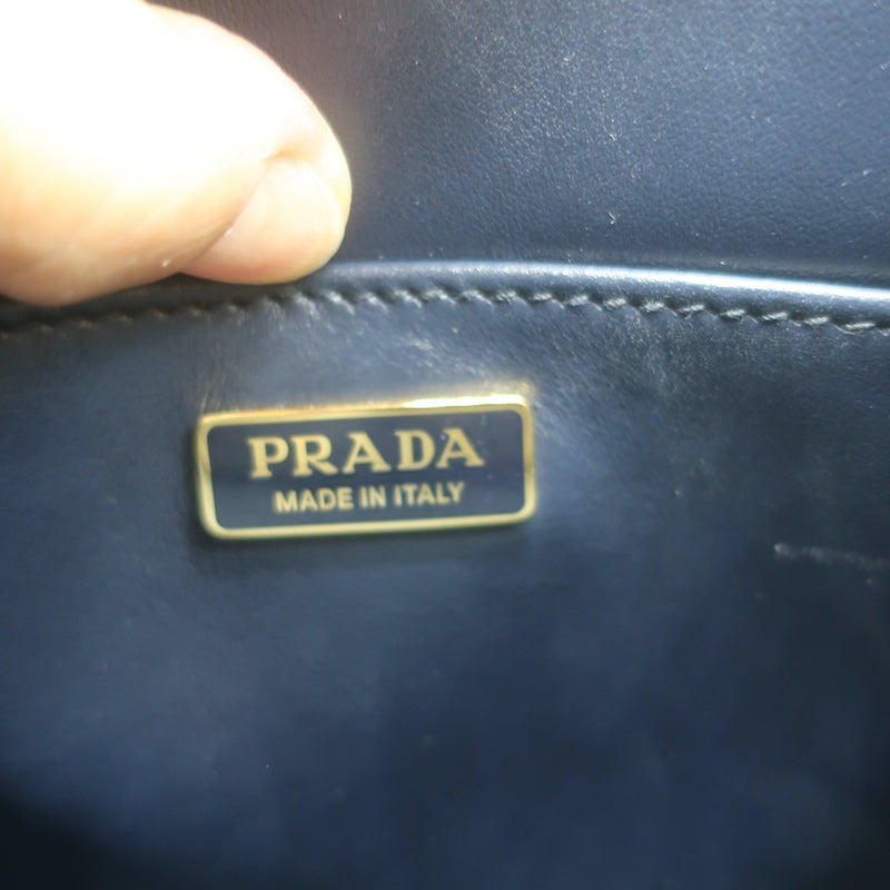 Prada Symbole Mini Tote Baltic Blue/White Embroidered Jacquard Crossbody Bag NEW