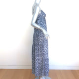 L'Agence Tiered Maxi Wrap Dress Blue Leopard Print Size 2
