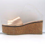 Jimmy Choo DeeDee Cork Platform Wedge Sandals Rose Gold Metallic Leather Size 38