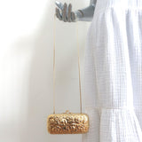 Judith Leiber Minaudiere Gold Floral Carved Metal Mini Crossbody Evening Bag