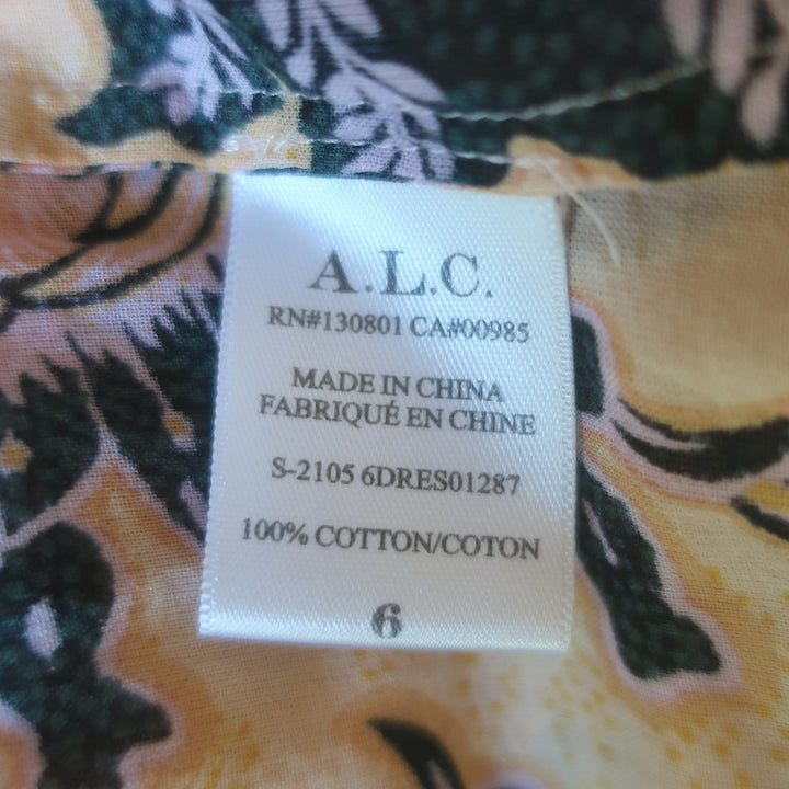 A.L.C. Marcia Tiered Maxi Dress Peach Floral Print Cotton Voile Size 6