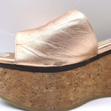 Jimmy Choo DeeDee Cork Platform Wedge Sandals Rose Gold Metallic Leather Size 38