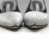 Manolo Blahnik Allura Glitter Slingback Pumps Silver Size 38.5 Pointed Toe Heels