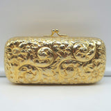 Judith Leiber Minaudiere Gold Floral Carved Metal Mini Crossbody Evening Bag