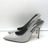 Manolo Blahnik Allura Glitter Slingback Pumps Silver Size 38.5 Pointed Toe Heels