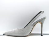 Manolo Blahnik Allura Glitter Slingback Pumps Silver Size 38.5 Pointed Toe Heels