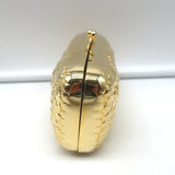 Judith Leiber Minaudiere Gold Floral Carved Metal Mini Crossbody Evening Bag