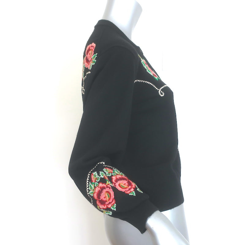 THE GREAT The Heirloom Rose Western Cardigan Black Wool-Blend Size 0