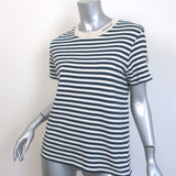 Moncler Striped Pointelle T-Shirt Cream/Navy Cotton Size Medium Short Sleeve Top