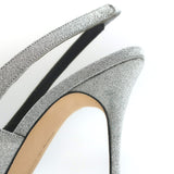 Manolo Blahnik Allura Glitter Slingback Pumps Silver Size 38.5 Pointed Toe Heels