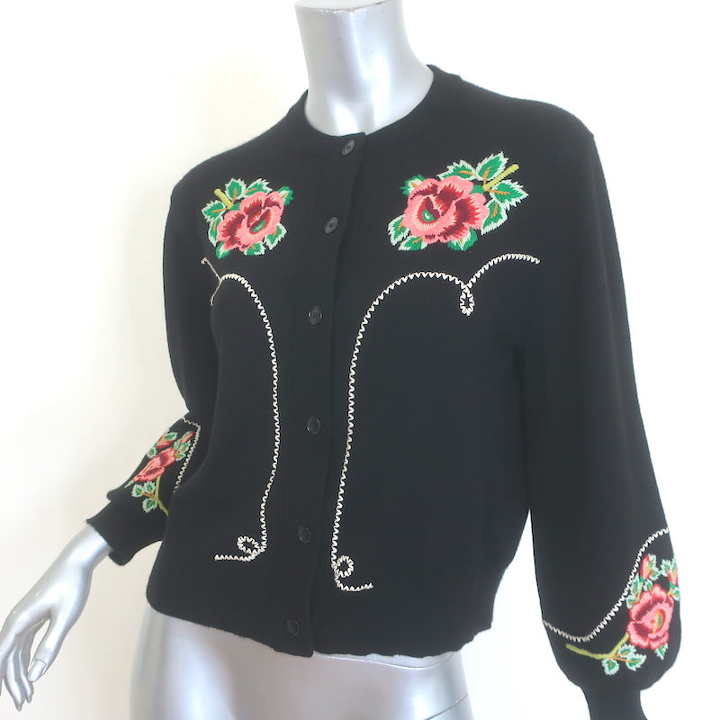 THE GREAT The Heirloom Rose Western Cardigan Black Wool-Blend Size 0