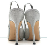 Manolo Blahnik Allura Glitter Slingback Pumps Silver Size 38.5 Pointed Toe Heels