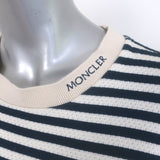 Moncler Striped Pointelle T-Shirt Cream/Navy Cotton Size Medium Short Sleeve Top