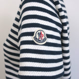 Moncler Striped Pointelle T-Shirt Cream/Navy Cotton Size Medium Short Sleeve Top