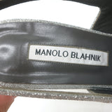 Manolo Blahnik Allura Glitter Slingback Pumps Silver Size 38.5 Pointed Toe Heels
