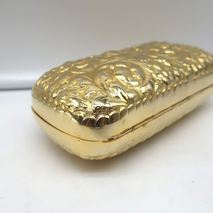 Judith Leiber Minaudiere Gold Floral Carved Metal Mini Crossbody Evening Bag