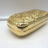 Judith Leiber Minaudiere Gold Floral Carved Metal Mini Crossbody Evening Bag