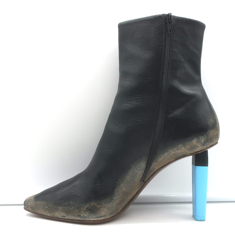 Vetements Gypsy Highlighter Heel Ankle Boots Black Distressed Leather Size 41