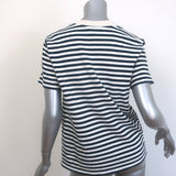 Moncler Striped Pointelle T-Shirt Cream/Navy Cotton Size Medium Short Sleeve Top