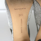 Manolo Blahnik Allura Glitter Slingback Pumps Silver Size 38.5 Pointed Toe Heels