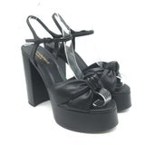 Saint Laurent Bianca Knotted Leather Platform Ankle Strap Sandals Black Size 38